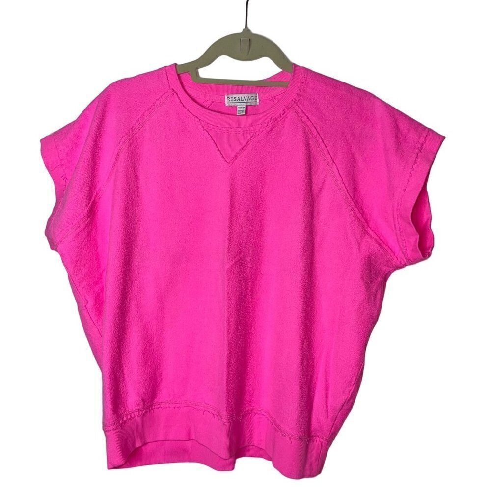 P J Salvage Womens T Shirt Size Large Pink Loungewear Loop Terry Short Sleeve Ne